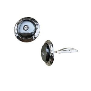 Emmons Vintage Silver Tone Hematite Rhinestone Hammered Round Cufflinks